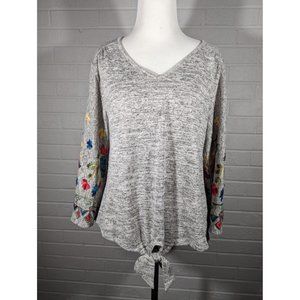 Fig and Flower Anthropologie Grey Embroidered Top Women's Size Petite XL